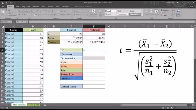 Manually Calculate Independent-Samples T Test in Excel смотреть онлайн