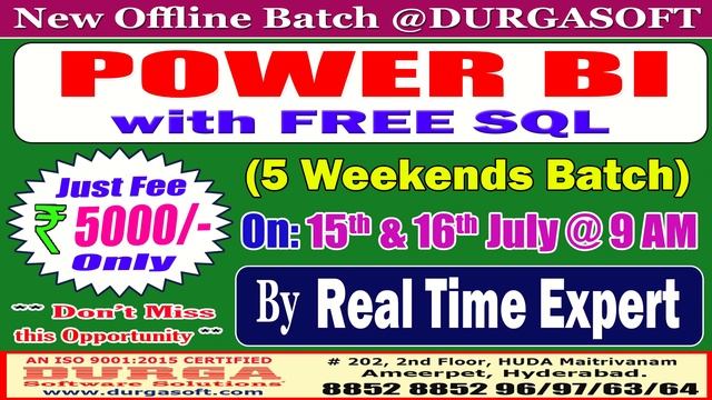 POWER BI with FREE SQL (5 Weekends Batch) Offline Training @ DURGASOFT смотреть онлайн