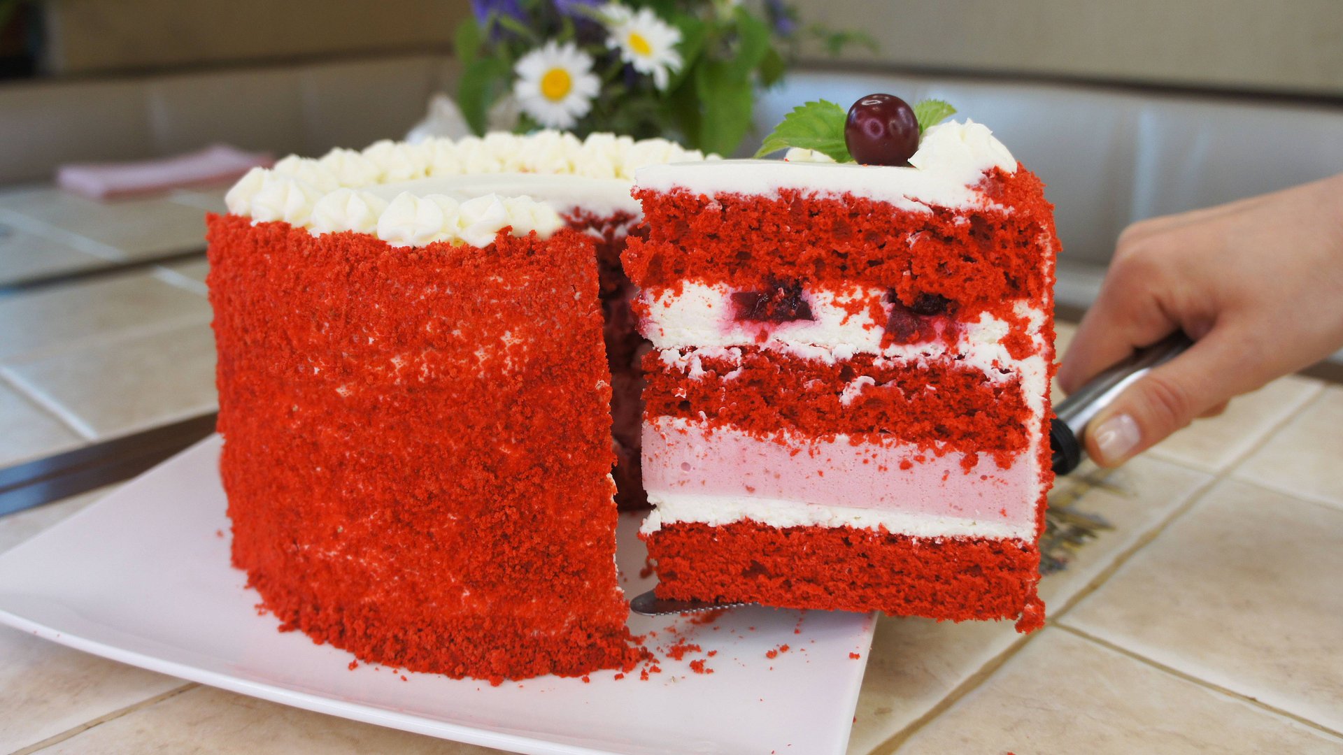 БИСКВИТНЫЙ ТОРТ "КРАСНЫЙ БАРХАТ" рецепт | ТОРТ "КРАСНЫЙ БАРХАТ" С МУССОВОЙ ВИШНЁВОЙ ПРОСЛОЙКОЙ смотреть онлайн