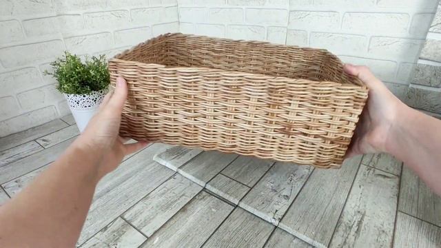 Корзина плетеная из бумажной лозы прямоугольная смотреть онлайн