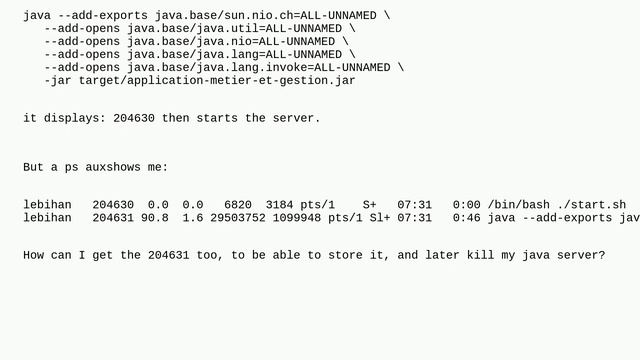 How to get the PID of a java command started by a script? I only receive the PID of the script смотреть онлайн