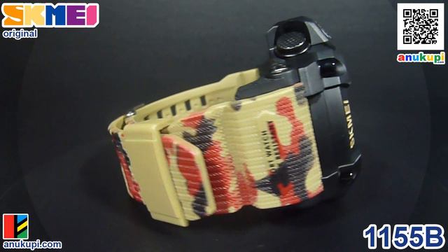 Часы Skmei 1155b чёрные с ремешком в бежевый камуфляже. смотреть онлайн