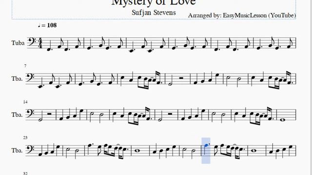 Tuba Sheet Music: How to play Mystery of Love by Sufjan Stevens смотреть онлайн