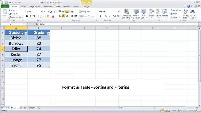 Excel 2010 Tutorial - Format as Table & Sorting and Filtering смотреть онлайн