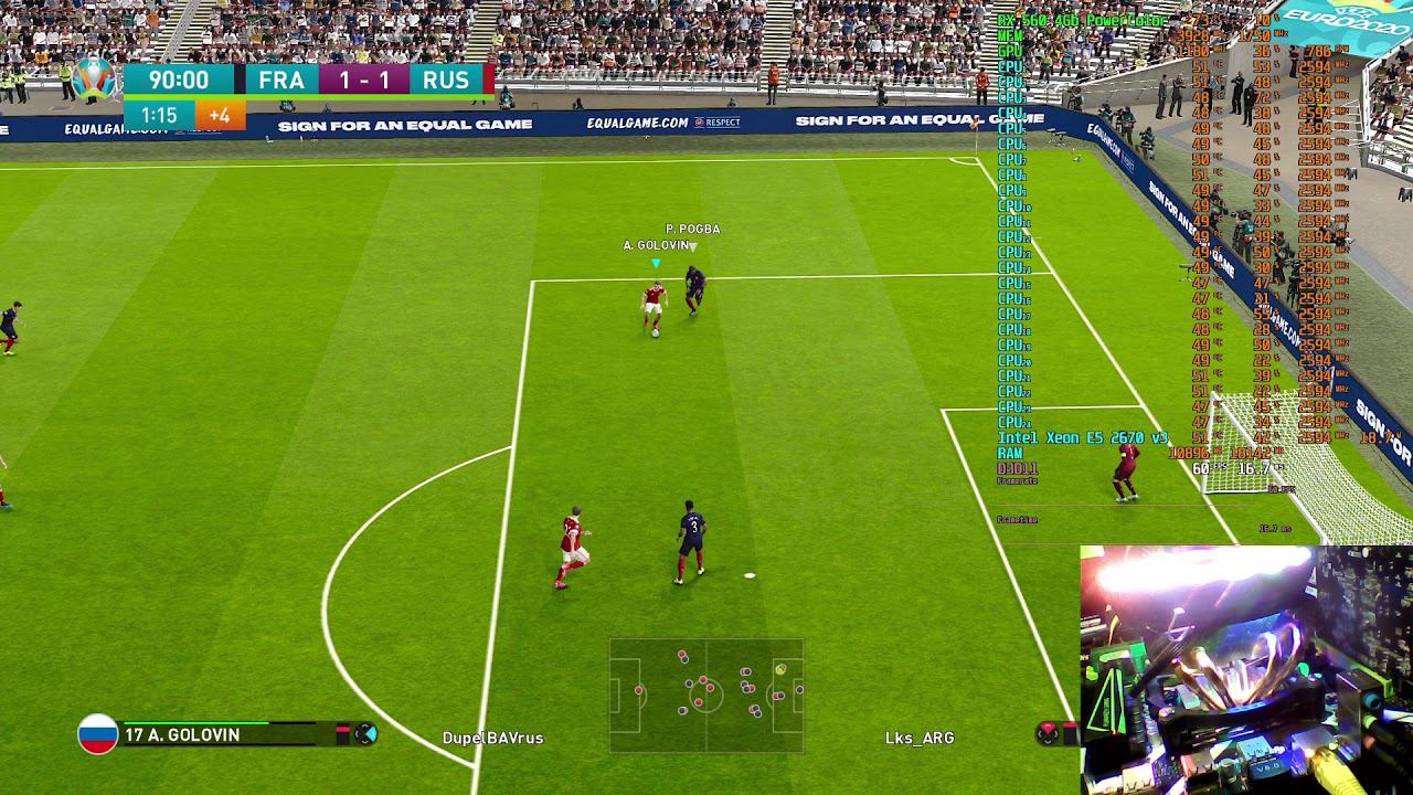 Тест Intel Xeon E5 2670 V3 + RX560 4Gb + HUANANZHI GAMING 8M F. Стрим через CPU. С Vsync. PES21.