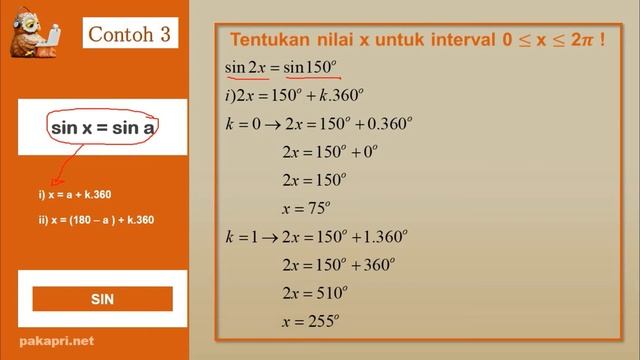 persamaan trigonometri sin x = sin a, cos x = cos a dan tan x = tan a - matematika peminatan XI MIP смотреть онлайн