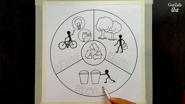 How to draw Reduce Reuse Recycle poster chart drawing for beginners ( easy ) step by step смотреть онлайн