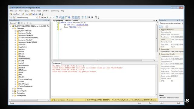 TSQL: Cannot Define PRIMARY KEY Constraint On Nullable Column In Table '[Table]' смотреть онлайн