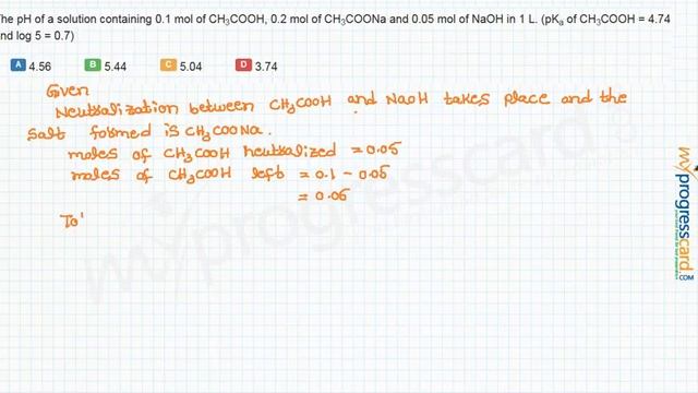 The pH of a solution containing 0.1 mol of CH3COOH, 0.2 mol of CH3COONa смотреть онлайн