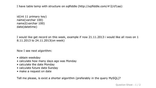 MySQL : MySQL: How to select records for this week? смотреть онлайн