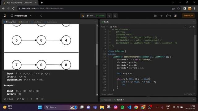 How to add two numbers Leetcode problem - 2 C++ смотреть онлайн