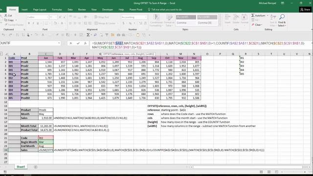 How To Use The OFFSET Function To Sum A Range Of Data In Excel смотреть онлайн