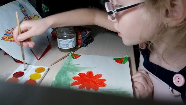 Рисуем цветок красками Нарисуем только фон может быть в следующем видео Нарисуем весь цветок не зна смотреть онлайн