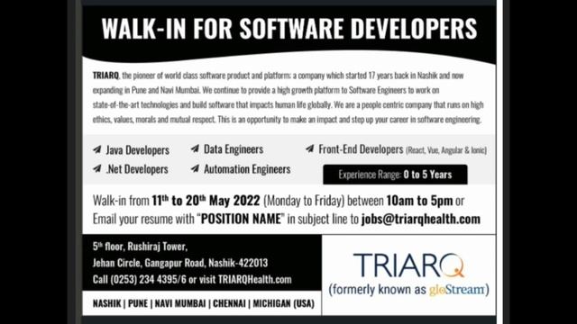 Walk in for Software Developer , Java Developer , Data Engineers, Front - End Developers , .net Dev смотреть онлайн