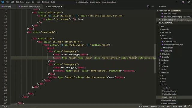 Edit Data (Manual Routing, CRUD Query Builder) Laravel [7] смотреть онлайн