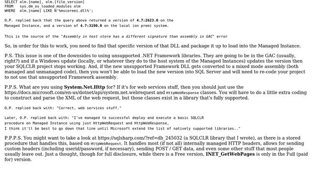 CLR Stored Procedure on Azure SQL Managed Instance error on execution: "Assembly in host store... смотреть онлайн