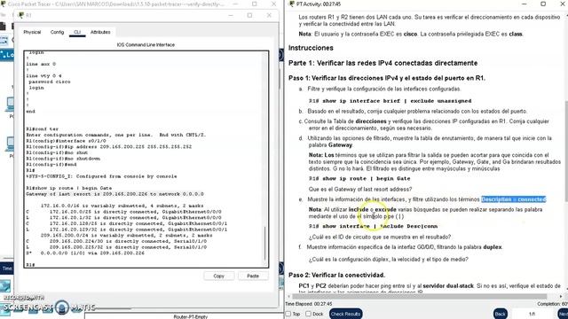 Practica 1 5 10 CCNA2v7 Verificar Redes Conectadas Directamente смотреть онлайн