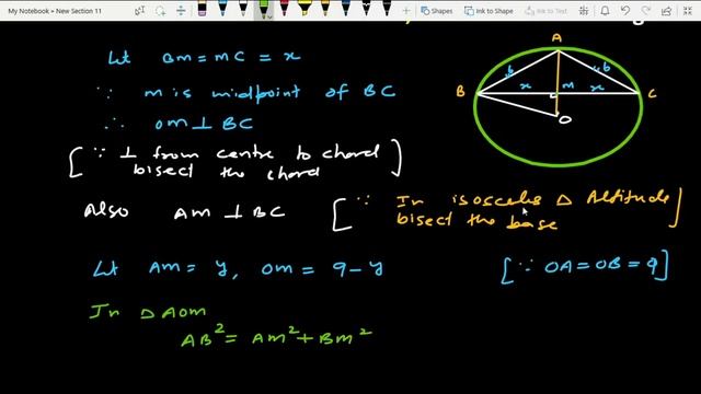If an isosceles triangle ABC in which AB=AC=6 cm is inscribed in a circle of radius 9 cm | Exemplar смотреть онлайн