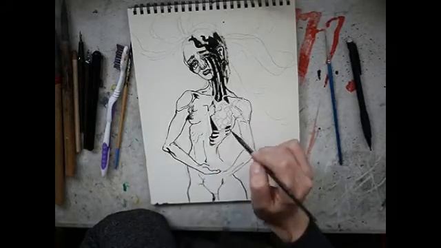 nsfw cause a boob Ink Drawing with Brush Time Lapse Freehand Painting смотреть онлайн