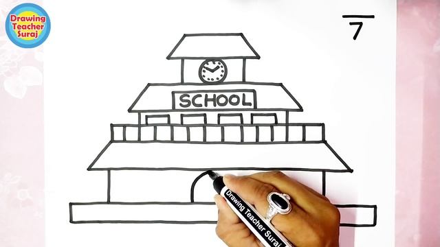 How to draw School drawing from 7 lines only - school ka chitr banana sinkhe sirf 7 line ki madat s смотреть онлайн