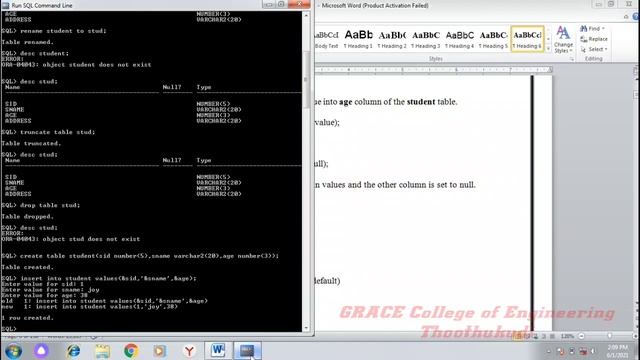 GRACE_COE_CSE_CS8481_DBMS LABORATORY_EX.1_DDL,DML,TCL Commands смотреть онлайн