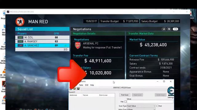 how to increase transfer budget & salary budget master league pes 18 cheat engine YouTube смотреть онлайн