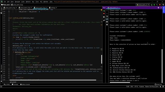 Unexpected input testing - Version 3 final program (pizza_assm_v3.py) смотреть онлайн