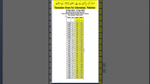 today sehri time in islamabad 2023 |sehri time || Islamabad || Ramadan times for #Islamabad #short смотреть онлайн