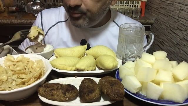 ASMR | MUKBANG | The Best Beef ? Cutlets | Azerbaijani Shekerbura | Melon ? | Garlic Sauce | Pasta