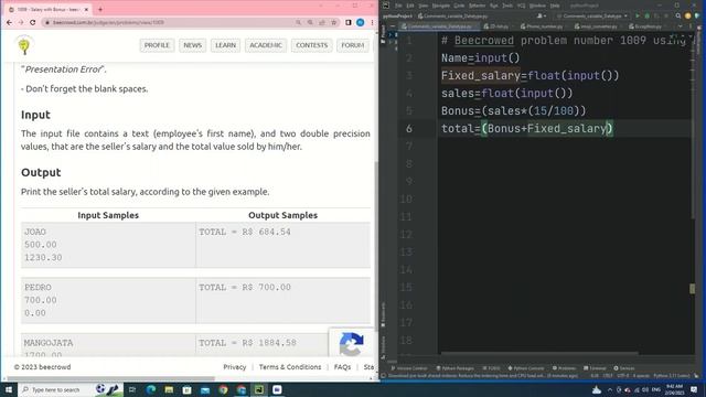 Beecrowd Problem Solution No 1009 смотреть онлайн