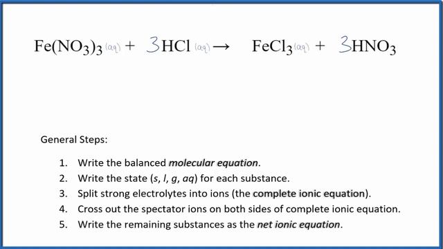 How to Write the Net Ionic Equation for Fe(NO3)3 + HCl = FeCl3 + HNO3 смотреть онлайн