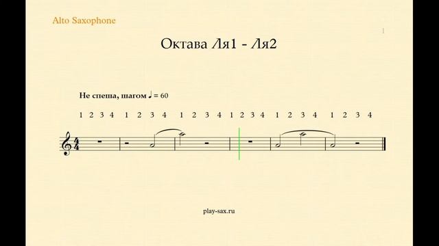 Октава Ля1-Ля2. Легкие упражнения для начинающих саксофонистов. Ноты для альт-саксофона смотреть онлайн