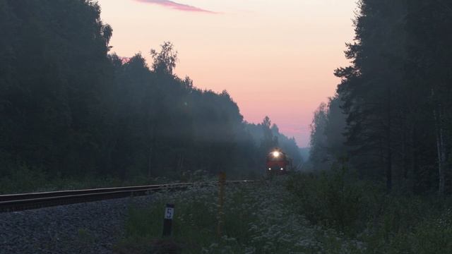 Рыбинский поезд туманным рассветом на перегоне Белый Городок - Савёлово смотреть онлайн