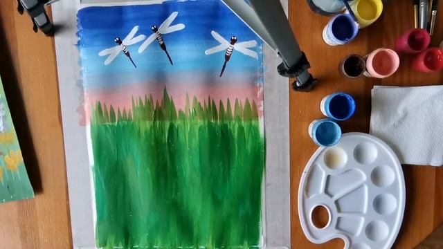 Цветущий луг с стрекозами (мастер-класс по рисованию гуашью) смотреть онлайн