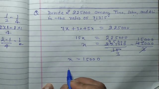Divide ₹ 225000 among Tina , john and Ali in the ratio of 7 : 3 : 5 смотреть онлайн