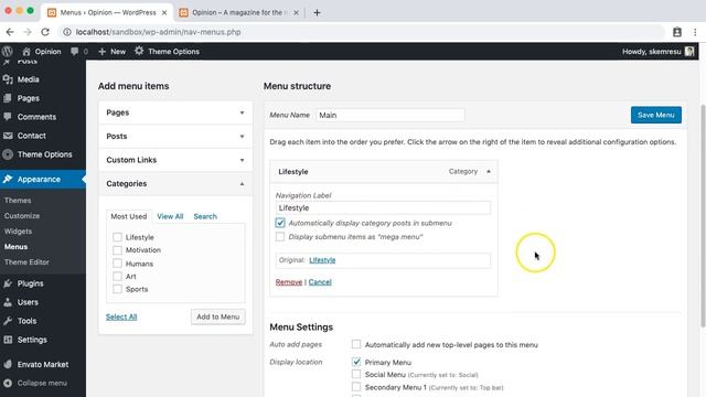 Category menu setup - Opinion WordPress Theme смотреть онлайн