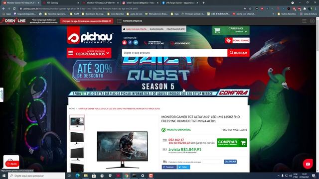 Monitor TGT Altay 24,5" LED 1MS 165HZ FHD!! GARANTIA: 12 Meses? RMA PICHAU INFORMÁTICA !!! смотреть онлайн