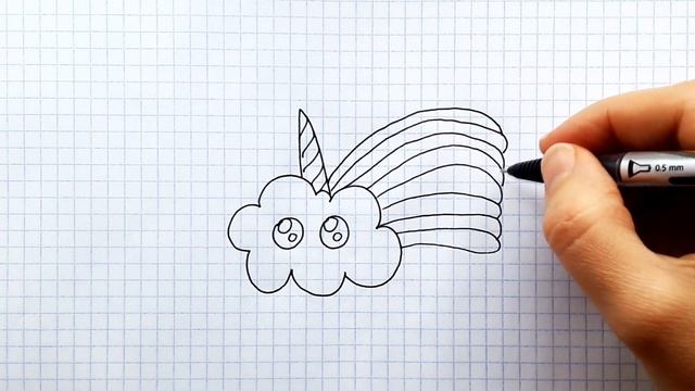 Рисуем простые рисунки #127. Как нарисовать кавайное облако единорог с радугой. Просто нарисовать смотреть онлайн