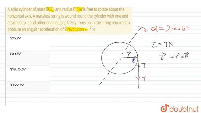 A solid cylinder of mass `50 kg` and radius `0.5 m` is free to rotate about смотреть онлайн