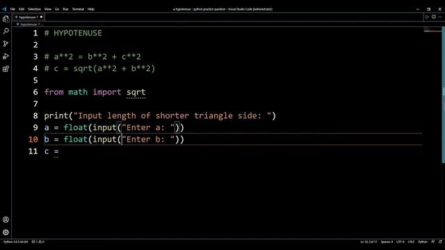 Python program to calculate the hypotenuse of a right angled triangle in Hindi | Python Tutorial смотреть онлайн
