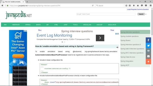 How do I enable annotation based auto wiring in Spring Framework?
| javapedia.net смотреть онлайн