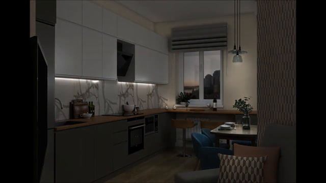 Проект кухни для молодой семьи. Сценарий освещения. ДЕНЬ - НОЧЬ смотреть онлайн