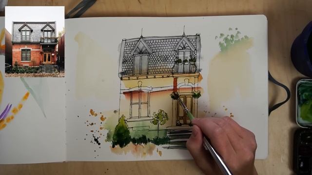 EASY Loose Sketch Technique // Ink & Watercolor // House portrait time! ? смотреть онлайн
