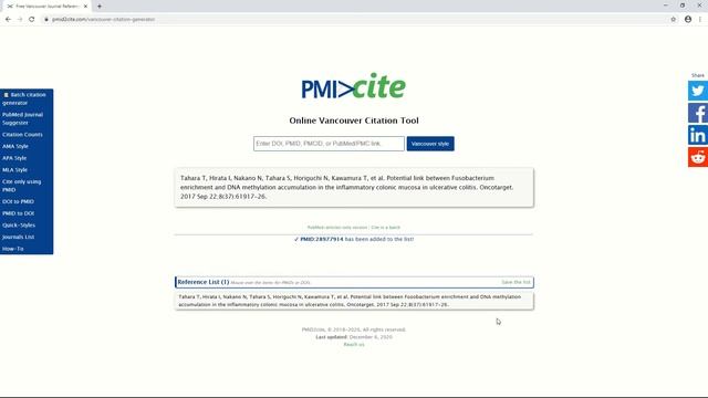 Vancouver citation tool using DOI, PubMed ID, PMCID, and web links смотреть онлайн