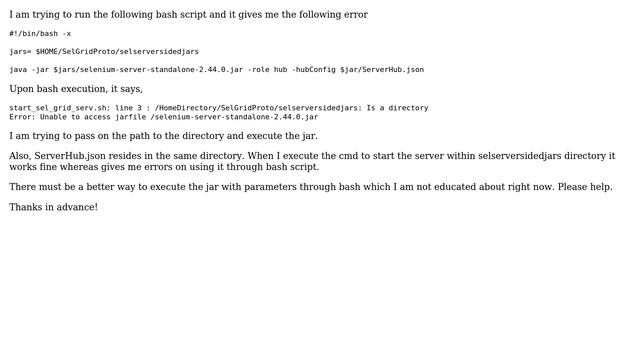 Bash script to execute jar with parameters and using file path variables смотреть онлайн