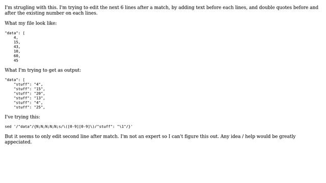 Sed / awk / perl text editing on n lines after match смотреть онлайн