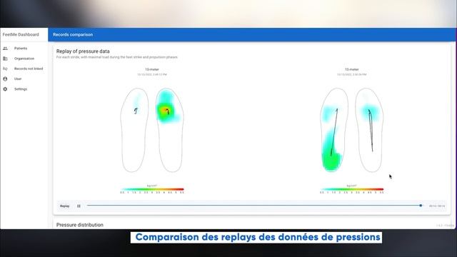 Vue des résultats d'un test de 10m et de deux comparaisons de tests sur FeetMe® Mobility Dashboard смотреть онлайн
