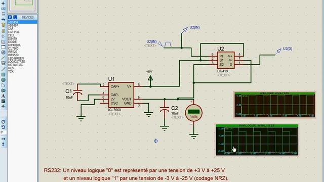ICL7660 et DG419 Convertisseur TTL (0/+5V) en RS232 (-5V/+5V) смотреть онлайн