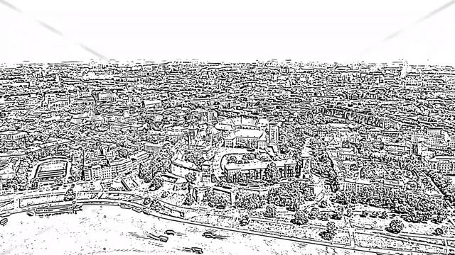 Sketch doodle style. Krakow, Poland. Wawel Castle. Ships on the Vistula River. View of the historic смотреть онлайн