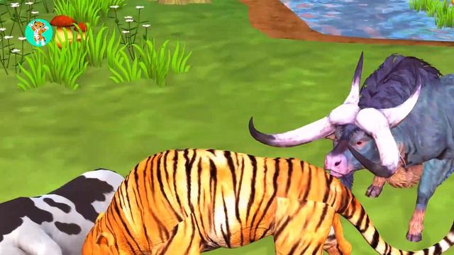 Giant Tiger Zombie 2 Lion Attack Cow Cartoon VS Buffalo save by Woolly Mammoth Animal Epic Battle смотреть онлайн
